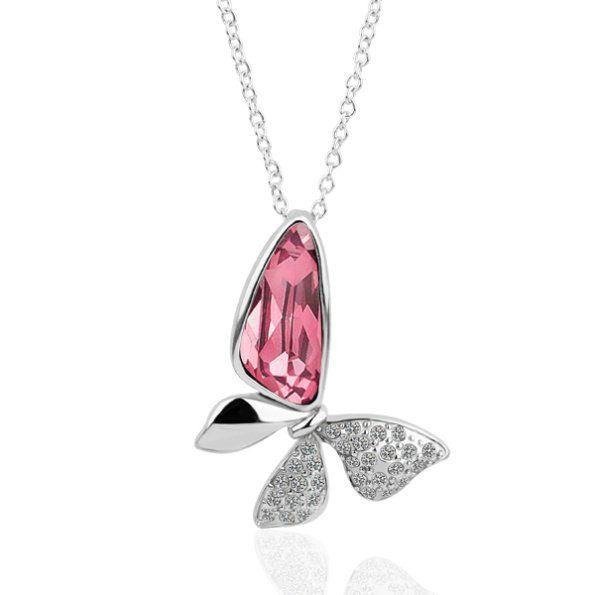 Natural Pink Sapphire Silver Butterfly Necklace